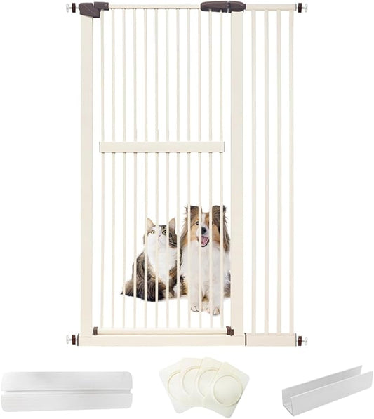 Lumizone Extra Tall Cat Gate 61.02" High Pressure Mounted Extra Wide 38.39"-42.51" (17Sizes) 1.37" Gap No Drilling Auto-Close Tall Pet Gate for Dogs (Cream, 38.39"-42.51"/97.5-107.5cm)