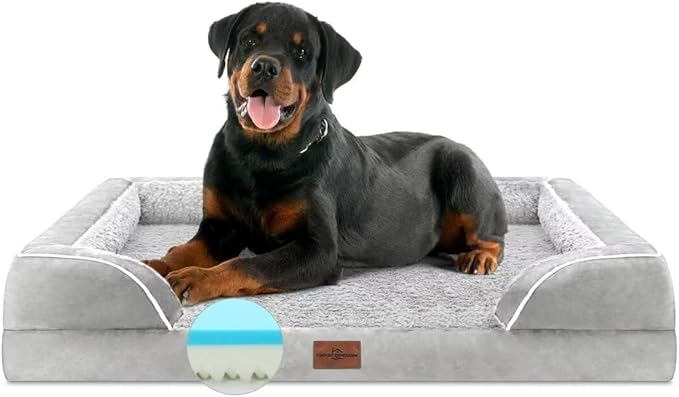 Comfort Expression Orthopedic Dog Bed for Extra Large Dogs 45x35 Inch, Waterproof Supportive Memory Foam XL Pet Bed with Removable Bolsters, Dog Couch with Washable Cover & Non-Slip Bottom, Light Grey