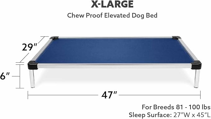 K9 Ballistics Chew Proof Elevated Outdoor Cooling Cot Bed for X Large Dogs - Virtually Indestructible, Preassembled, Withstands Aggressive Chewers - XL, Ripstop Blue Quartz