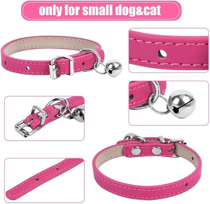 XXS Teacup Dog Collar - Pink, 3/8 inch Width (10 Colors)