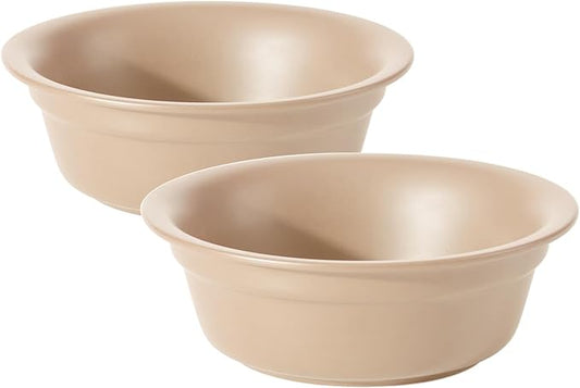 Ceramic 6.3inch Set of 2 Dog Bowls, 2pcs Basic Food and Water Dishes for Small and Medium Dogs, Wide Opening Rounded Edge (2 Bowls, Oat Beige)