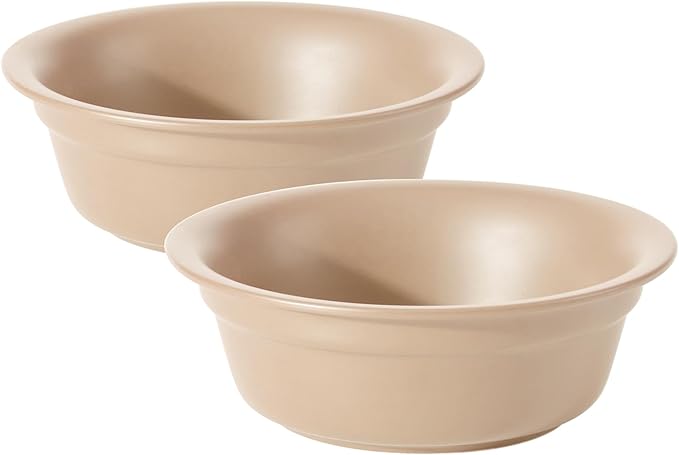 Ceramic 5.5inch Set of 2 Dog and Cat Bowls, 2pcs Basic Food and Water Dishes for Puppy, Kitty, Wide Opening Rounded Edge (2 Bowls, Oat Beige)