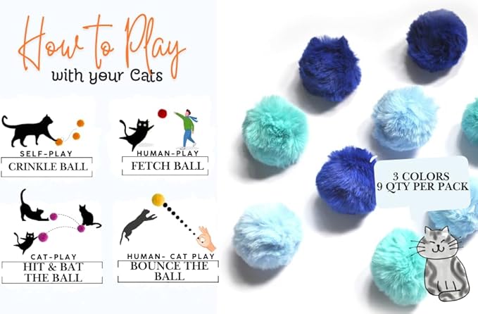 Cat Toys Ball Furry Ball with Rattle Bell Catnip for Cats Easter Gift (Blue (with Bell))