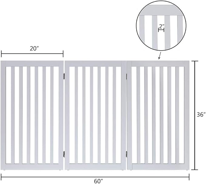 unipaws 36”H Free Standing Pet Gate for Dog Cat, Tall Wooden Gates for Doorway, Stairs, Foldable Pet Fence for The House, Expandable Dog Barrier, Indoor Use, White