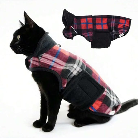 Sphynx Cat Windproof Turtleneck Jacket, Cat Puppy Warm Fleece Hoodie Fall and Winter,Easy to Wear Cat Coat with Velcro,Neck and Chest Adjustable Sweater (XL (8-11lbs))