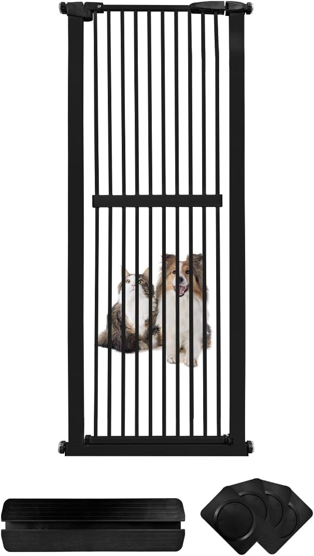 Lumizone Extra Tall Cat Gate 61.02" High Pressure Mounted Extra Wide 26.38"-30.11" (17Sizes) 1.37" Gap No Drilling Auto-Close Tall Pet Gate for Dogs (Black, 26.38"-30.11"/67-76cm)