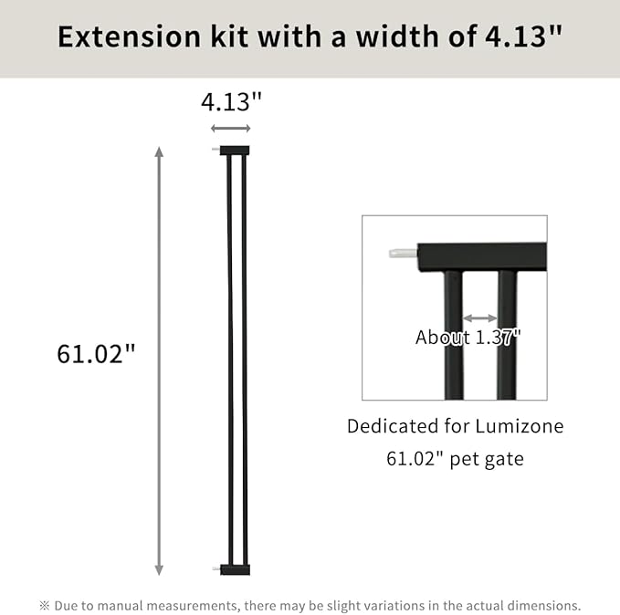 Lumizone Extra Tall Cat Gate Extension Kit 61.02" High Pressure Mounted 2025 New 4.13" Extra Wide 1.37" Gap No Drilling Tall Pet Gate for Dogs (Black, 4.13"/10.5CM)