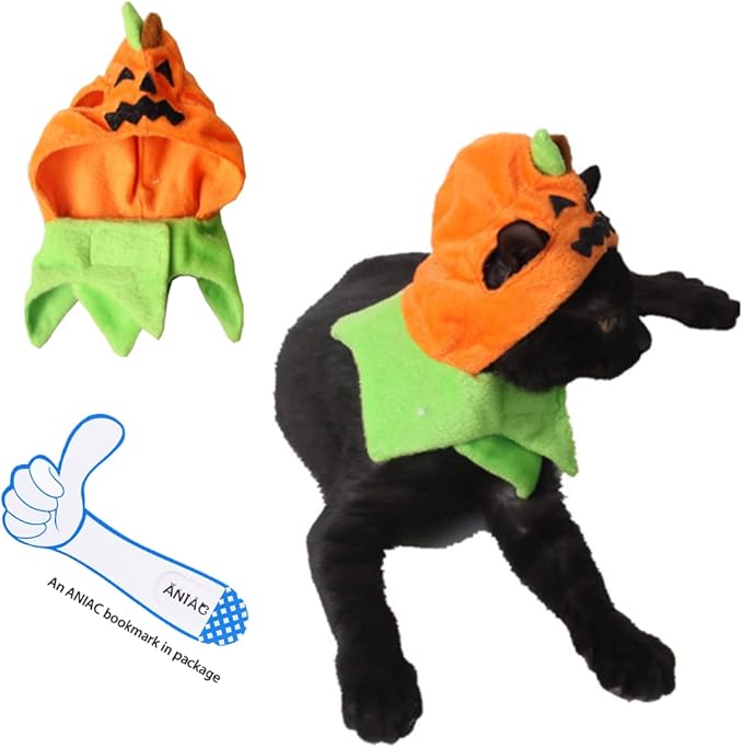 ANIAC Pet Halloween Costume Cat Pumpkin Hat with Scarf Halloween Cat Outfit Funny Kitten Outfit Small Dog Pumpkin Costume for Cats Dog Orange