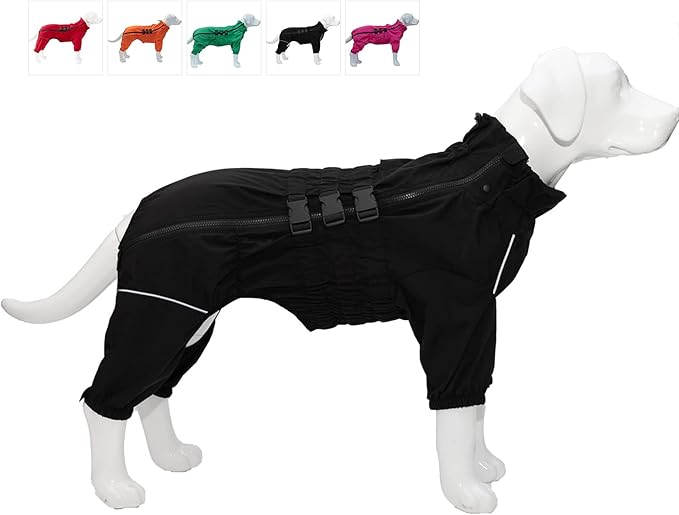 Dogs Waterproof Jacket, Lightweight Waterproof Jacket Reflective Safety Dog Raincoat Windproof Snow-Proof Dog Vest for Small Medium Large Dogs Black XXXL