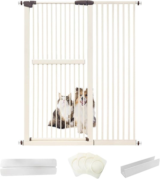 Lumizone Extra Tall Cat Gate 61.02" High Pressure Mounted Extra Wide 46.65"-50.78" (17Sizes) 1.37" Gap No Drilling Auto-Close Tall Pet Gate for Dogs (Cream, 46.65"-50.78"/118.5-128.5cm)