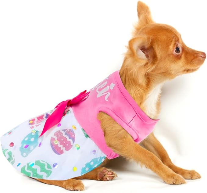 Dog Easter Outfit Cute Happy Easter Day Dog Dress Bunny Eggs Easter Dog Cat Clothes Pink Tulle Pet Doggie Apparel Outfit with Bowknot for Small Dogs Puppy Cat Girl Costume