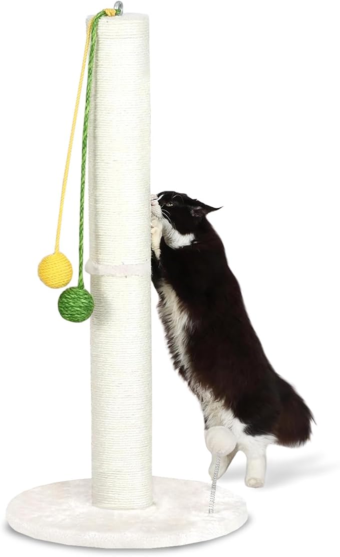 Simple cat Scratching Post Cat Scratcher 33.4 inch Tall Scratching Post with Sisal Rope for Indoor Kitten and Large Cats sisal cat Scratcher with Hanging Ball for Playing