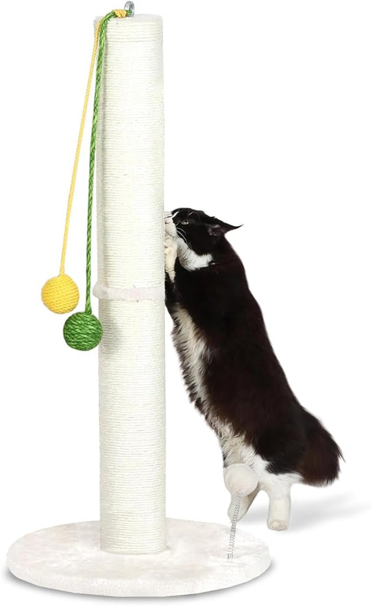 Simple cat Scratching Post Cat Scratcher 33.4 inch Tall Scratching Post with Sisal Rope for Indoor Kitten and Large Cats sisal cat Scratcher with Hanging Ball for Playing