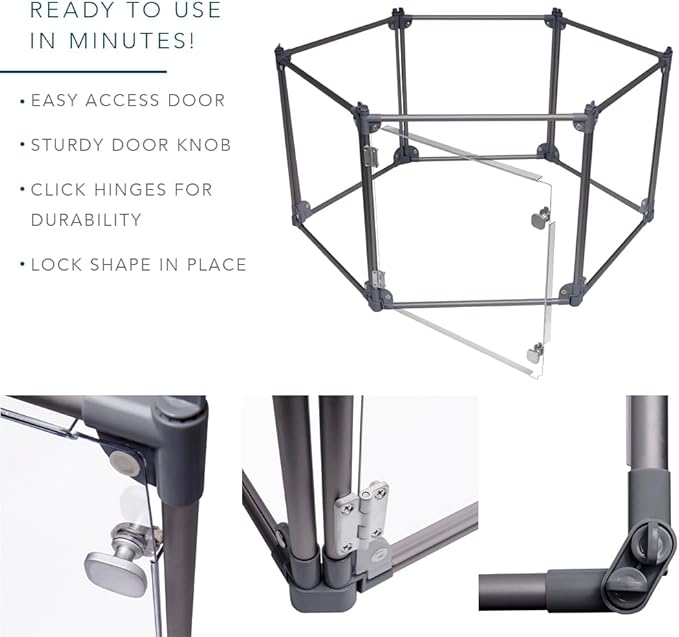 Front Row Foldable Dog Playpen – Durable and Portable Puppy Playpen for Exercise, Rest & Play – Clear Fence Panels with Aluminum Rods and Crate for Dogs and Other Small Pets (Charcoal, 6-Panel)