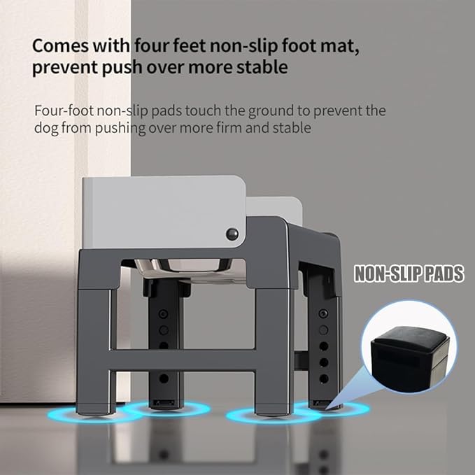 Marchul Elevated Dog Bowls for Medium Large Dogs, 6 Height Adjustable Dog Bowl Stand 3.1''/ 8.7''/ 9.4''/ 10.2''/ 11''/11.8'', with 2 Stainless Steel Bowls, Spill-Proof, No Assembly Required