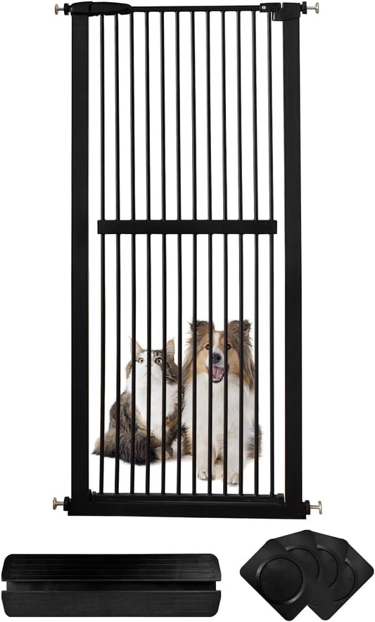 Lumizone Extra Tall Cat Gate 61.02" High Pressure Mounted Extra Wide 30.12"-34.05" (17Sizes) 1.37" Gap No Drilling Auto-Close Tall Pet Gate for Dogs (Black, 30.12"-34.05"/76.5-86cm)