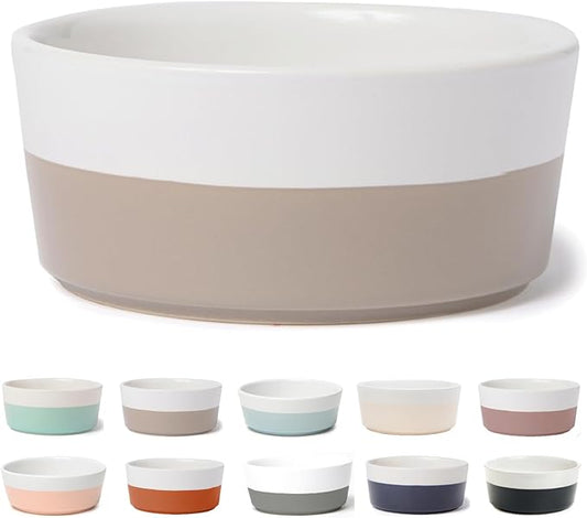 Waggo Dipper Ceramic Dog Bowl for Small and Large Breeds - Heavyweight and Durable Pet Food and Water Dish Crock, Dishwasher Safe, Modern (Vintage Grey, Small)