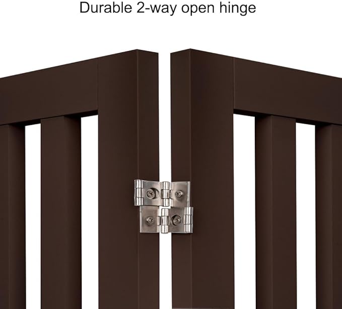 unipaws 24”H Free Standing Pet Gate for Dog Cat, Wooden Dog Gates for Doorway, Stairs, Step Over Foldable Pet Fence for The House, Expandable Doggy Barrier, Indoor Use, Espresso