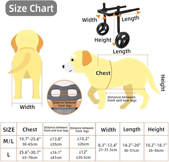 Large Dog Wheelchair for Back Legs with Pet Traction Rope - Adjustable Hind Leg Support Cart with Breathable Air Mesh Harness, All-Terrain Wheels & Foldable Frame - Mobility Aid for Disabled/Injured
