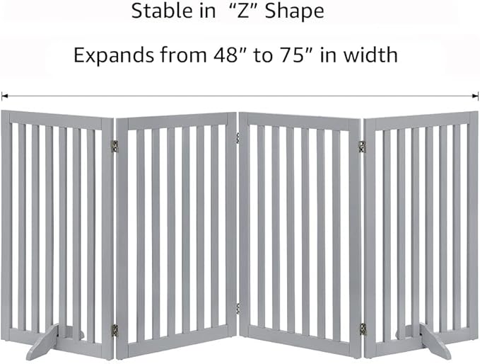 unipaws 36”H Free Standing Pet Gate for Dog Cat, Tall Wooden Dog Gates for Doorway, Stairs, Foldable Pet Fence for The House, Expandable Barrier, Indoor Use, Grey