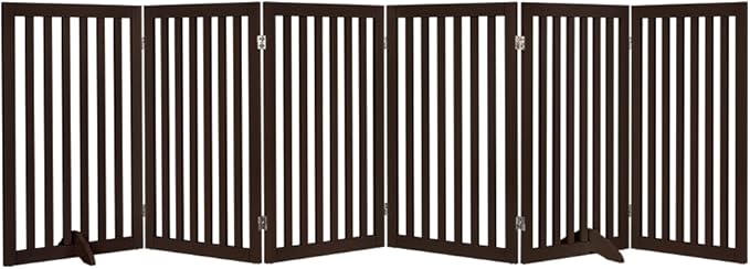 unipaws 120" Extra Wide Pet Gate, Free Standing Dog Gate for Doorways, Stairs, Foldable Gate & Room Divider, Wooden Puppy Playpen, Expandable Barrier for The House, Indoor Use (36" H, Espresso)