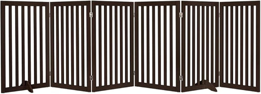 unipaws 120" Extra Wide Pet Gate, Free Standing Dog Gate for Doorways, Stairs, Foldable Gate & Room Divider, Wooden Puppy Playpen, Expandable Barrier for The House, Indoor Use (36" H, Espresso)