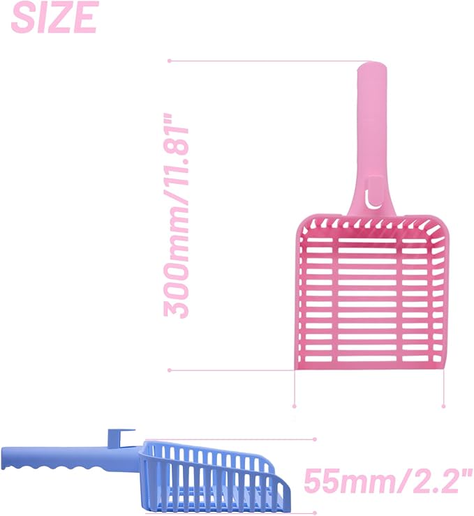 YXQ 2Pcs Litter Scoop for Cats Plastic Durable Deep Shovel Small Holes and Long Handle for Sifting Kitty Litter (Red+Blue)