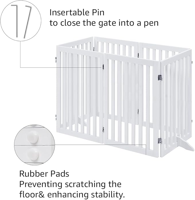 unipaws 120" Extra Wide Pet Gate, Free Standing Dog Gate for Doorways, Stairs, Foldable Gate & Room Divider, Wooden Puppy Playpen, Expandable Barrier for The House, Indoor Use (36" H, White)