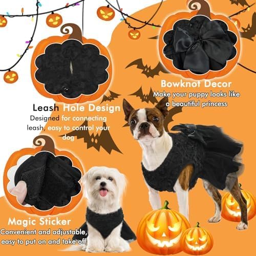 QBLEEV Dog Wedding Dress - Medium to XXL, Black Lace Tutu Skirt, Bowknot Attire, Perfect for Puppy or Dog Bride, Halloween or Formal Occasions