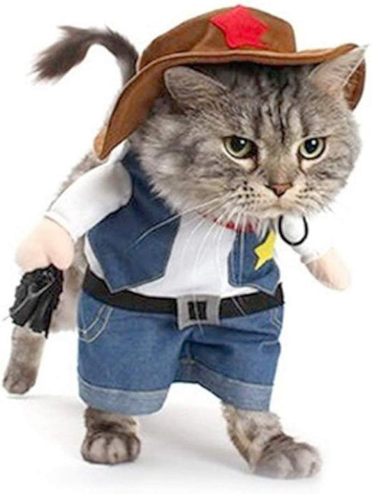 NACOCO Cowboy Dog Costume with Hat - Blue Cat & Small Dog (Medium)