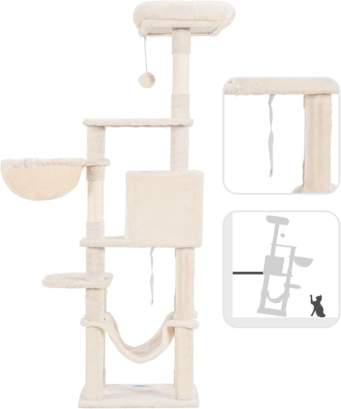 Hey-brother Cat Tree with Large Hammock, Multi-Level Cat Tower for Indoor Cats, Cat Condo with Sisal-Covered Scratching Posts and Top Perch, Beige MPJ050M