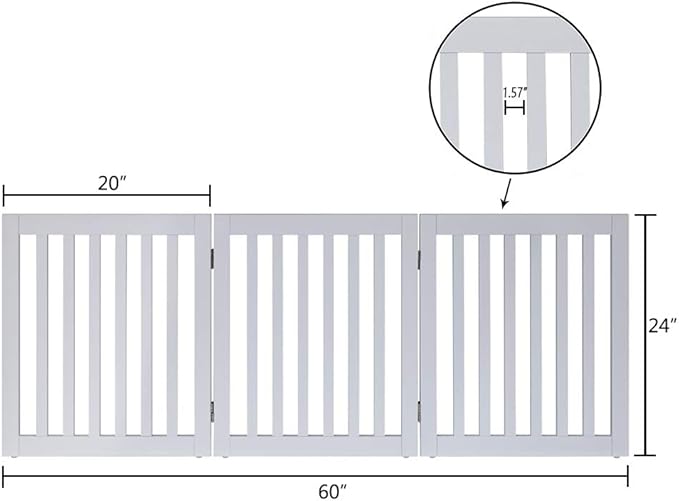 unipaws 24”H Free Standing Pet Gate for Dog Cat, Wooden Gates for Doorway, Stairs, Step Over Foldable Pet Fence for The House, Expandable Dog Barrier, Indoor Use, White