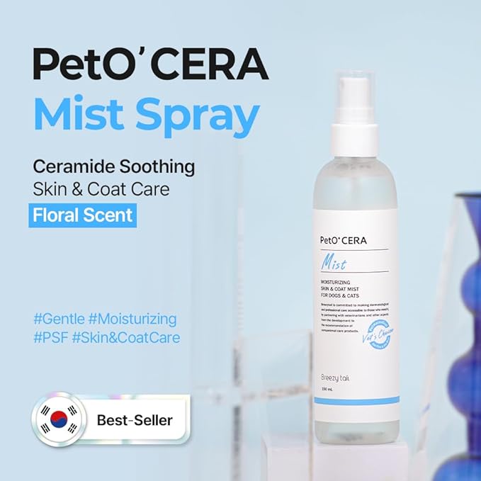 PetO'Cera Mist Spray, Floral Scent - Anti-Itch & Dandruff Treatment for Dogs & Cats, Hydrating Grooming Supplies Mist with Ceramide, Soothing Relief for Sensitive & Dry Skin 5.07 fl oz/150ml
