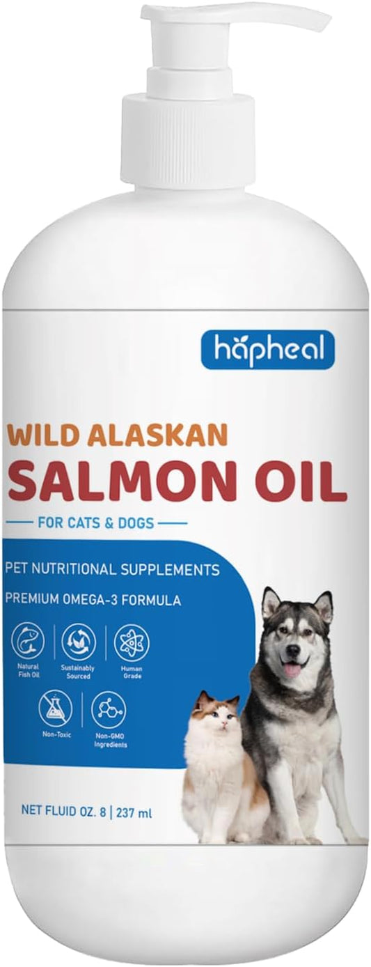 Wild-Caught Salmon Oil for Dogs & Cats - Omega 3 EPA DHA,Fish Oil Liquid Supplement for Skin & Coat, Joint & Bone Health (8 FLOZ)