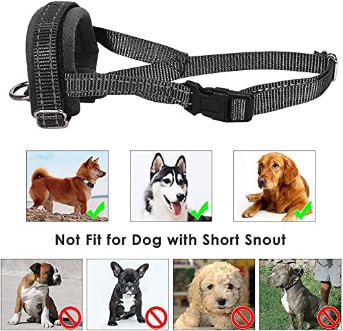 SlowTon Soft Dog Muzzle, Adjustable Padded Nylon Muzzle for Large Medium Dogs Anti Chewing Barking Biting, Allow Dog Pant & Drink (Black, M)