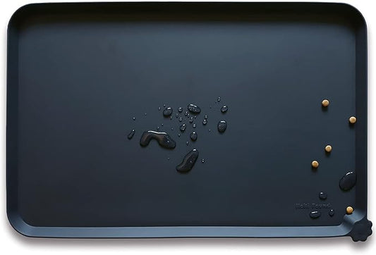 Hoki Found L Silicone Non Slip Pet Dog Cat Bowl Mats - Placemat, Waterproof Food Mats for Carpet - Black