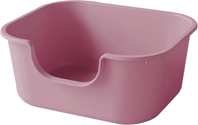 Large Cat Litter Box with High Sides,Low Entry Cat Litter Pan for Indoor Cats,Cat Box for Kittens & Senior Cats,Non-Slip Bottom,Anti-Splashing,Waterproof,Easy to Clean (Pink)