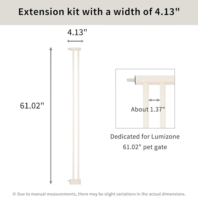 Lumizone Extra Tall Cat Gate Extension Kit 61.02" High Pressure Mounted 4.13" Extra Wide 1.37" Gap No Drilling Tall Pet Gate for Dogs (Cream, 4.13"/10.5cm)