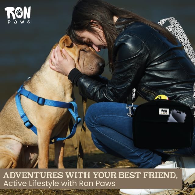 Dog Walking Crossbody with Treat Pouch & Tripod - Hands-free Storage with Phone Holder, Poop Bag Dispenser, Hook for Used Poop Bags & Training Features (Black)