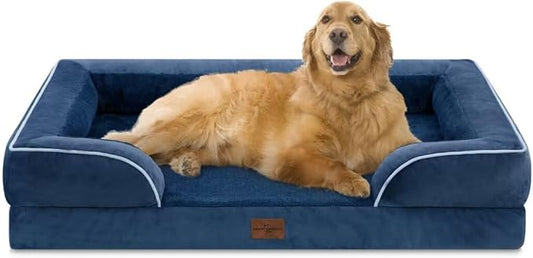 Comfort Expression Orthopedic Dog Bed for Extra Large Dogs 42x30 Inch, Waterproof Egg Crate Foam XL Pet Bed with Removable Bolsters, Dog Couch with Washable Cover & Non-Slip Bottom, Navy Blue