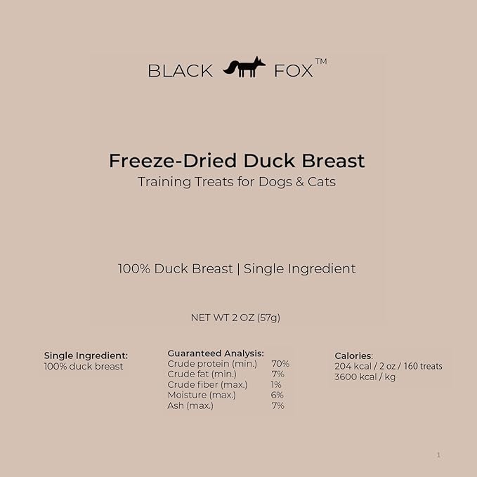 BLACK FOX Freeze-Dried Duck Breast Dog Treats | Cat Treats | 2oz Single Ingredient, Raw, Healthy, All Natural, Human Grade, Recyclable Packaging
