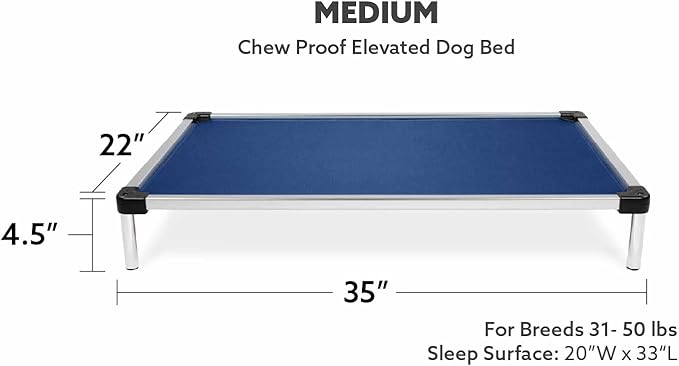 K9 Ballistics Chew Proof Elevated Outdoor Cooling Cot Bed for Medium Dogs - Virtually Indestructible, Preassembled, Withstands Aggressive Chewers - M, Ripstop Blue Quartz