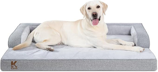 KSIIA Washable XL Dog Bed for Extra Large Dog U-Shaped Bolster Pet Couch with Removable Waterproof Cover, Non-Slip Bottom and Egg-Crate Orthopedic Foam Pet Bed, 47 x 32 Inch, Gray