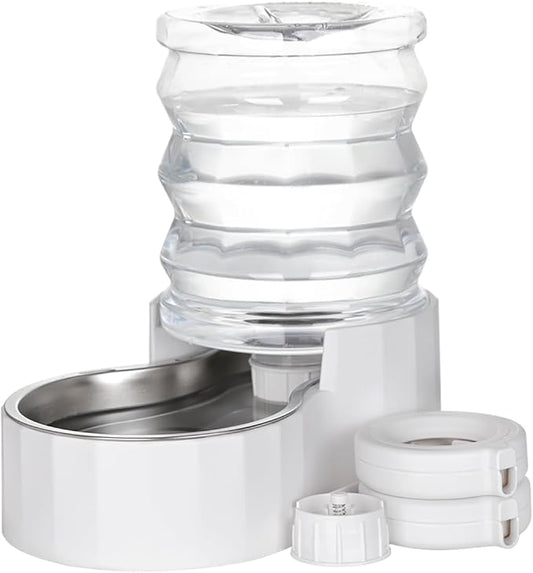 RIZZARI Automatic Dog Water Bowl Dispenser: 5L Upgraded Gravity Stainless Steel Cat Water Dispenser, Water Feeder with Two Caps and Filters for Pets Indoor/Outdoor Use by Owners (5L+)