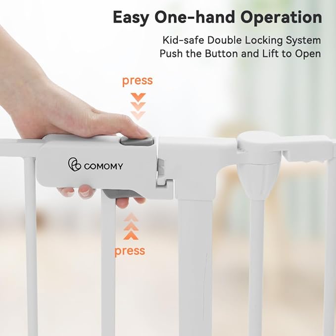 COMOMY 150" Extra Wide Baby Gate With Door - Auto Close Fence Play Area for House Doorways, Fireplace - Walk Through Pet Gate, Hardware Mounted, 6-Panels (30" Tall, White)