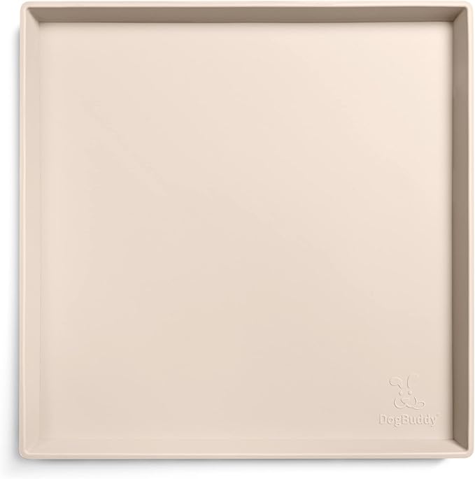 DogBuddy Dog Food Mat – Waterproof Dog Bowl Mat for Food and Water, Silicone Pet Feeding Mats for Floors, Non-Slip Placemat with High Edges for Dogs Bowls, Puppy Essentials (XS: 11" x 11", Vanilla)