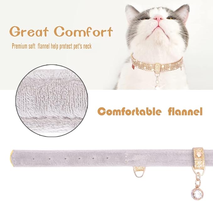 PetsHome Cat Collar, Dog Collar, [Bling Rhinestones] Premium PU Leather with Pendant Adjustable Collars for Cat and Small Dog Extra Small Gold