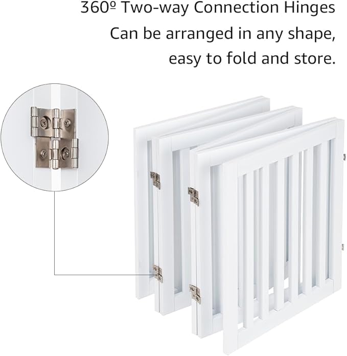 unipaws 120" Extra Wide Pet Gate, Free Standing Dog Gate for Doorways, Stairs, Foldable Puppy & Room Divider, Wooden Playpen for The House, Indoor Use (24" H, White)