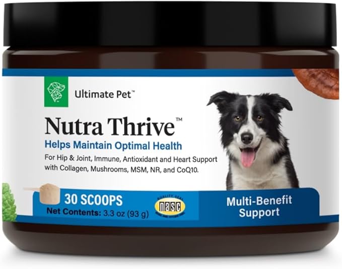 Ultimate Pet Nutrition Nutra Thrive Canine, 40-in-1 Nutritional Powder Supplement for Dogs with Digestion and Immune Support, Vitamins, Minerals, Probiotics, Enzymes, 30 Scoops