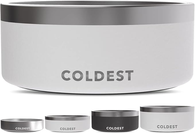 Coldest Dog Bowl - Anti Rust Metal, Non Slip, 3 Layers Insulated Stainless Steel Dog Bowls - Spill Proof & Heavy Duty - Water Bowl for Dogs, Cats & Pets, Dish Washer Safe (100 oz, Epic White)